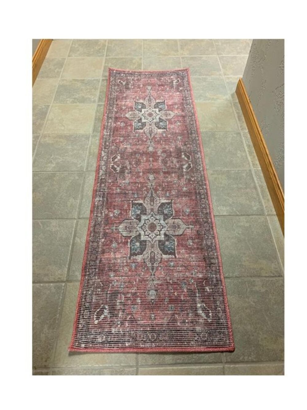 Nourison Farmhouse Washable 2' x 6' Accent Rug Runner Red Tan Beige NWT